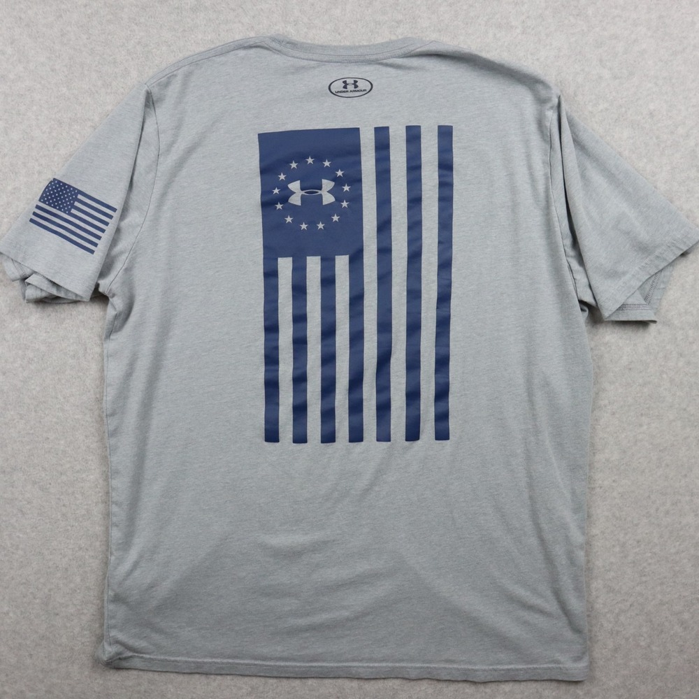 Under Armour T-Shirt Mens XL Heatgear Loose Freedom Flag Tee Gray Short Sleeve - Picture 11 of 12